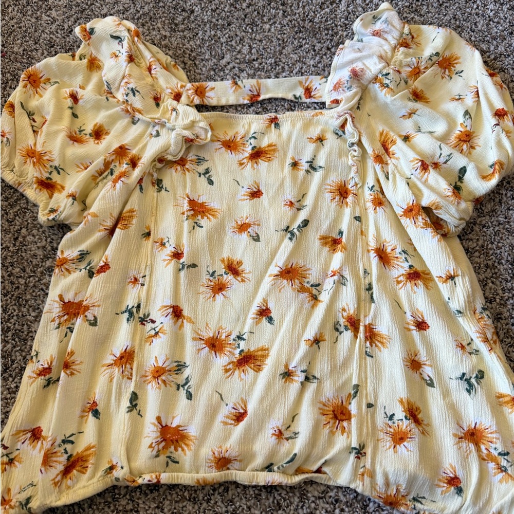 Maurices Cream Button-Front Floral Square-Neck Top - Picture 6 of 6